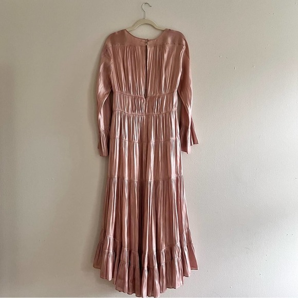 Cinq a Sept Nina tiered satin shimmery midi dress in trut champagne size 6 - Picture 12 of 12